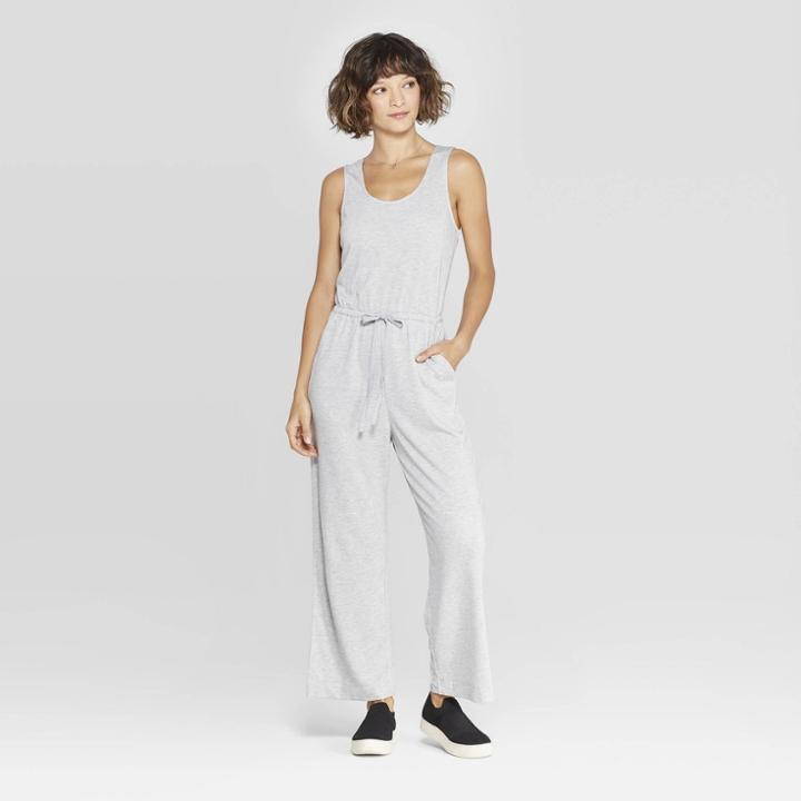 Women's Sleeveless Scoop Neck Knit Jumpsuit - A New Day Gray