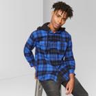 Men's Plaid Long Sleeve Detachable Hooded Button-down Shirt - Original Use Blue