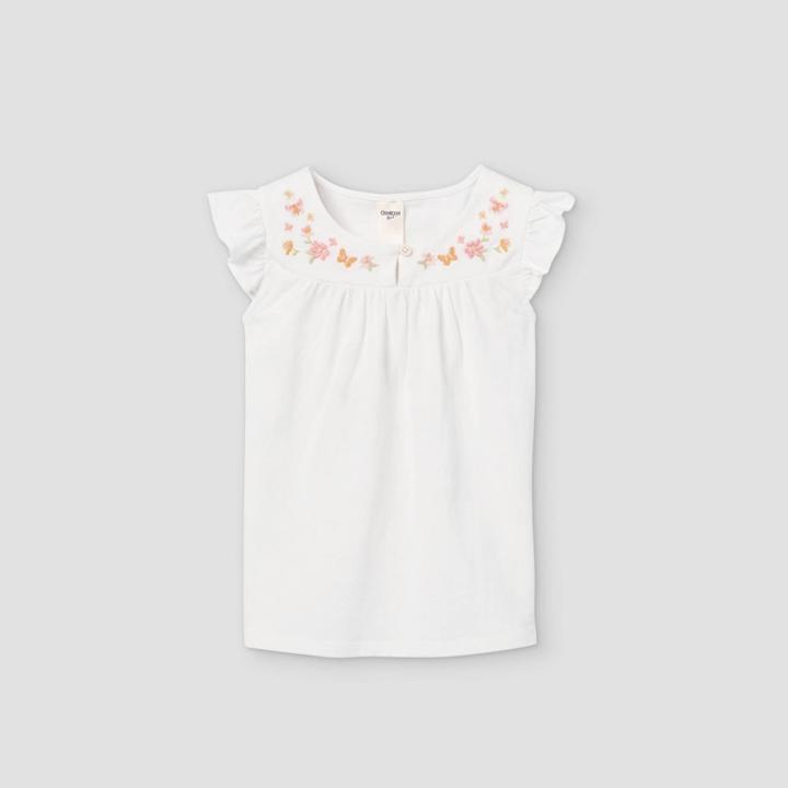 Oshkosh B'gosh Toddler Girls' Embroidered Short Sleeve T-shirt - White