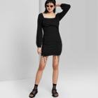 Women's Puff Long Sleeve Double Ruched Dress - Wild Fable Black