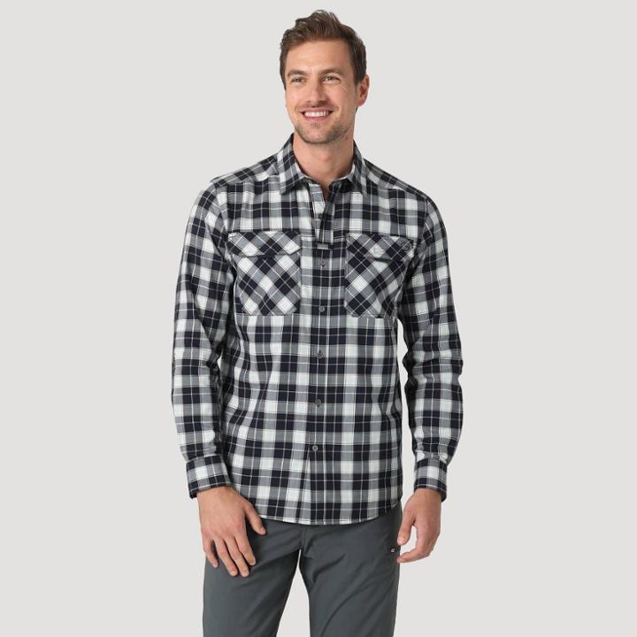 Wrangler Men's Regular Fit Atg Long Sleeve Button-down Shirt - Blue/white