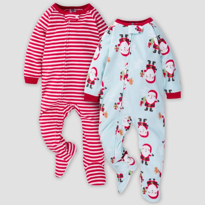 Gerber Baby Santa Blanket Sleeper Footed Pajama - Light Green/red