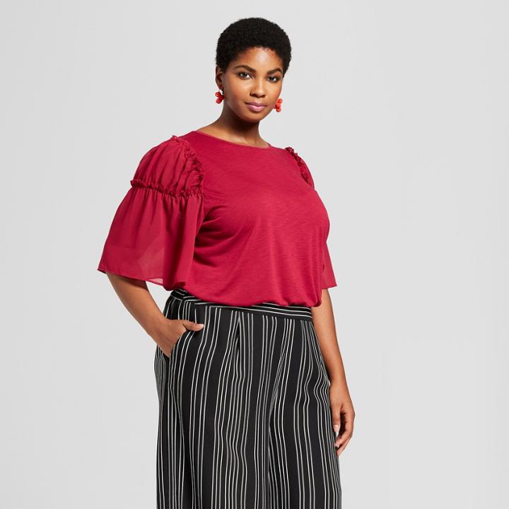 Women's Plus Size Chiffon Bell Short Sleeve Knit Top - Ava & Viv Purple X