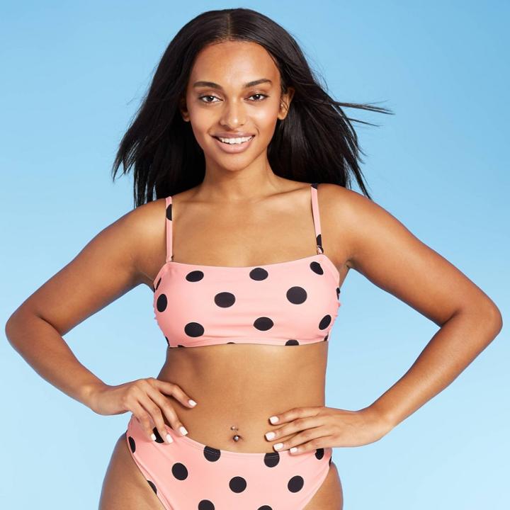 Juniors' Plus Size Bandeau Bikini Top - Xhilaration Blush Pink Polka Dot
