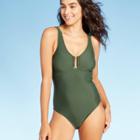 Women's U Buckle Back Scoop Medium Coverage One Piece Swimsuit - Kona Sol Dark Green