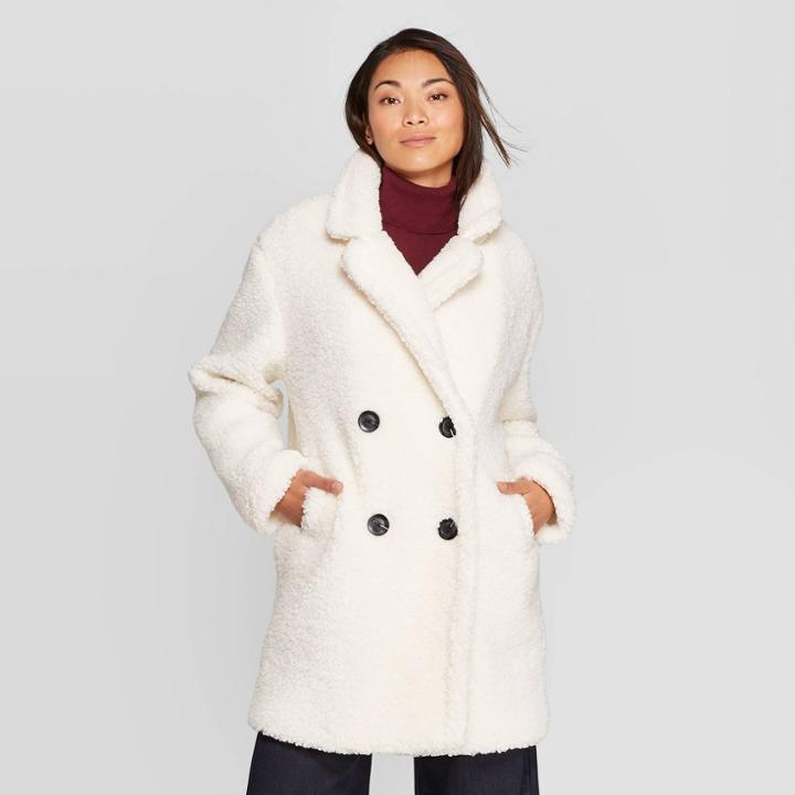 Women's Teddy Coat - A New Day Cream Xs, Women's, Ivory