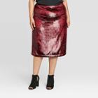 Women's Plus Size Metallic Shine Skirt - A New Day Burgundy 14w, Women's, Purple Red