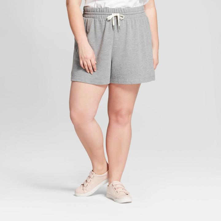 Women's Plus Size French Terry Shorts - A New Day Heather Gray