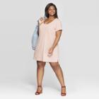 Women's Plus Size Short Cap Sleeve U-neck T-shirt Dress - Universal Thread Pink
