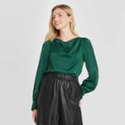 Women's Polka Dot Long Sleeve Blouse - A New Day Green