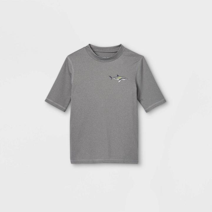 Boys' Shark Hit Short Sleeve Rash Guard Swim Shirt - Cat & Jack Heather Gray