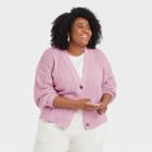 Women's Plus Size V-neck Button-front Cardigan - A New Day Purple