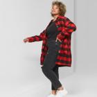 Women's Plus Size Check Hooded Coat - Wild Fable Scarlet