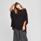 Women's Boatneck Knit Poncho Sweater - A New Day Black