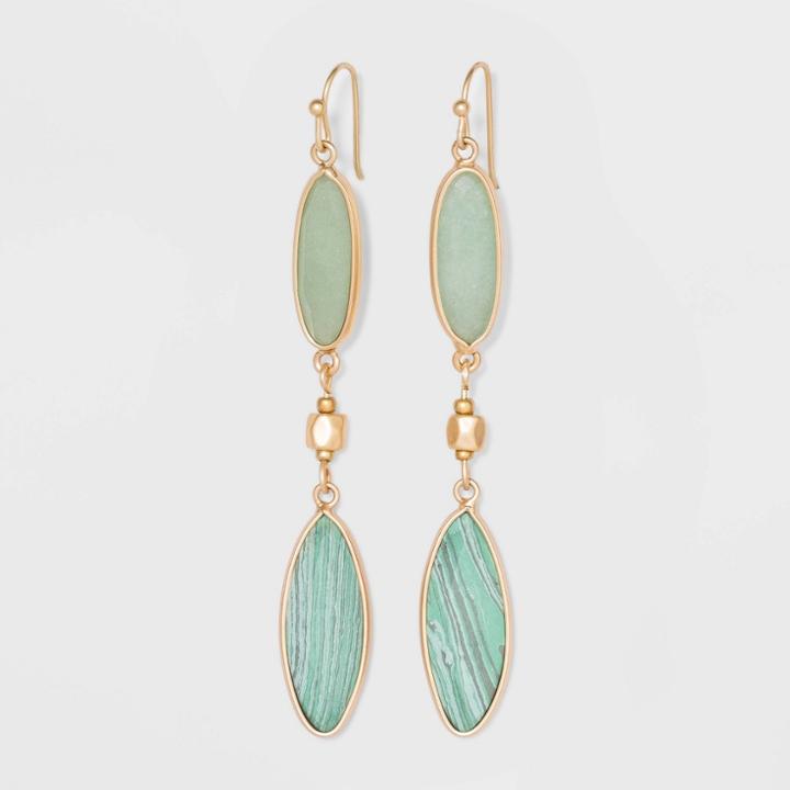 Semi-precious Stone Aventurine And Malachite And Glass Seed Beaded Drop Earrings - A New Day Green, Women's