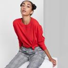 Women's Long Sleeve Boxy Waffle Knit T-shirt - Wild Fable Red