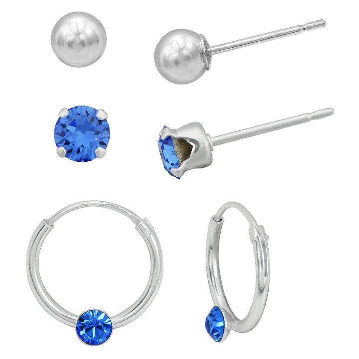 Target Girls' Sterling Silver 3pr-ball/sapphire Crystal/endless Hoop W/sapphire Crystal