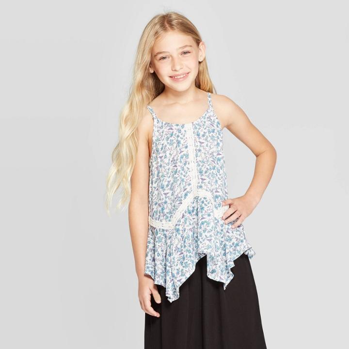 Girls' Crochet Trim Woven Tank Top - Art Class Cream