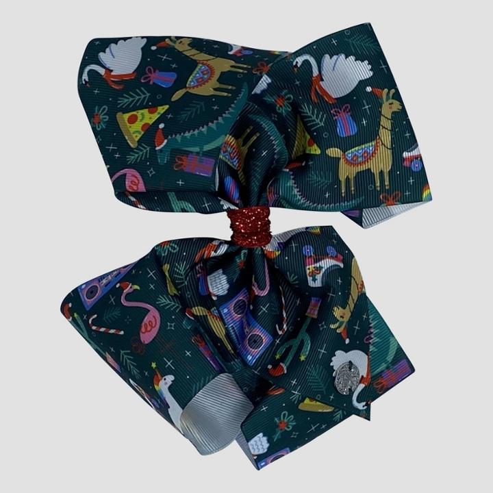 Girls' Jojo Siwa Animal Printed Holiday Bow Hair Clip - Green