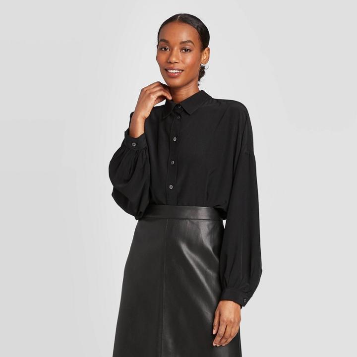 Women's Long Sleeve Collared Button-down Shirt - Prologue Black