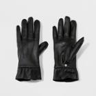 Women's Leather Ruffle Wrist Gloves - A New Day Black