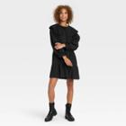 Women's Long Sleeve Shirtdress - A New Day Black Polka Dot