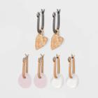 Mixed Semi-precious Charm And Heart Hoop Earring Set 3pc - Universal Thread Hematite, Nickel
