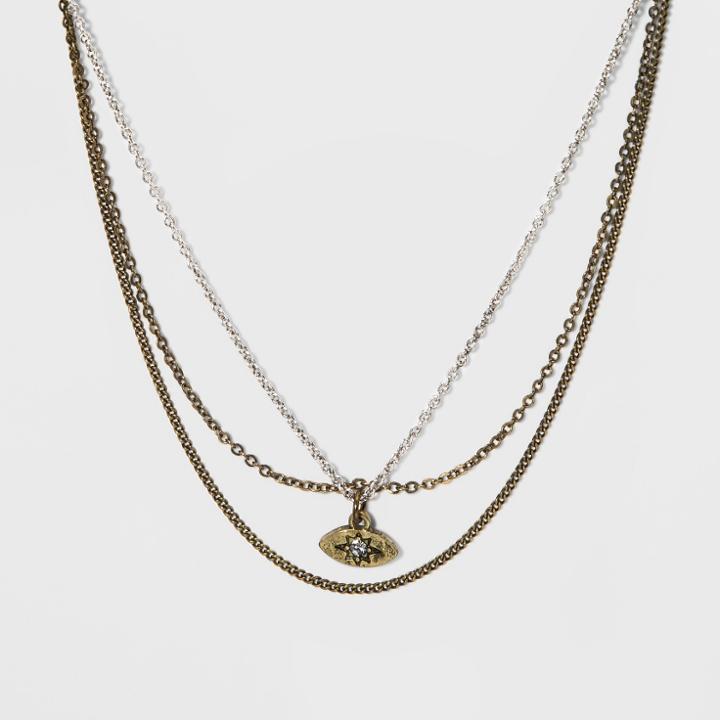 3 Row With Stones Gold Necklace (14.5) - Universal Thread Worn Gold/silver