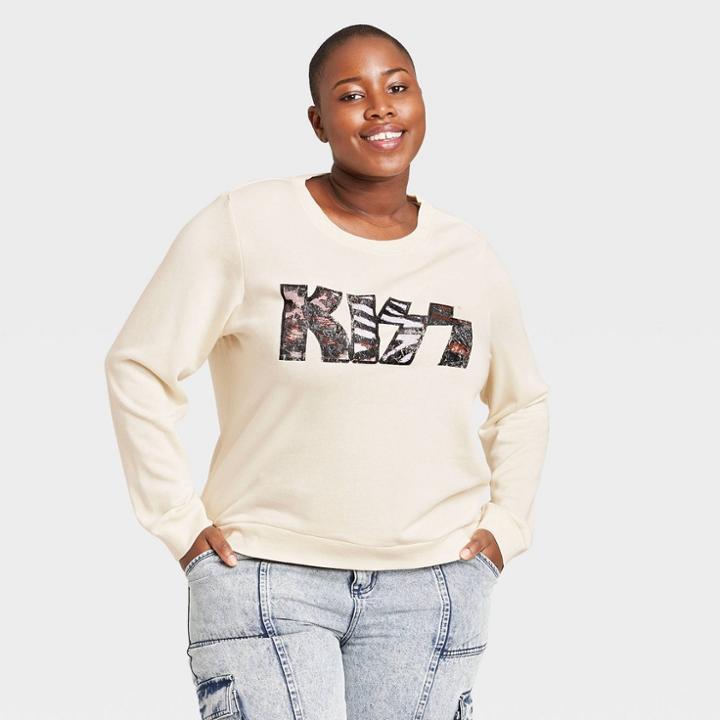 Women's Animal Print Kiss Plus Size Graphic Sweatshirt - Off-white