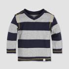 Burt's Bees Baby Boys' Rugby Stripe High V-neck Long Sleeve Shirt - Midnight