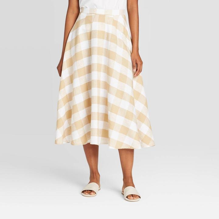 Women's Plaid Midi Circle Skirt - Who What Wear Beige