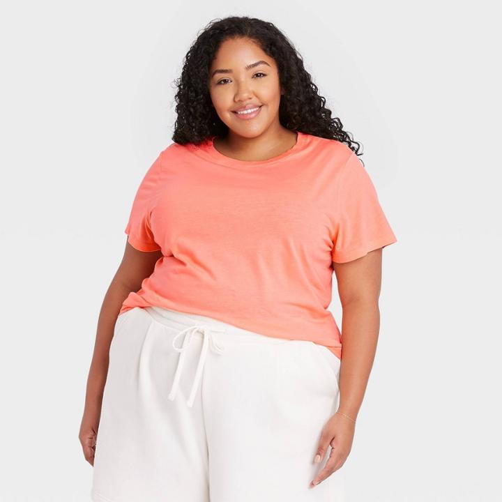 Women's Plus Size Short Sleeve T-shirt - A New Day Peach
