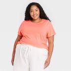 Women's Plus Size Short Sleeve T-shirt - A New Day Peach