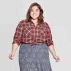 Women's Plus Size Plaid Long Sleeve Collared Flannel Shirt - Universal Thread Red