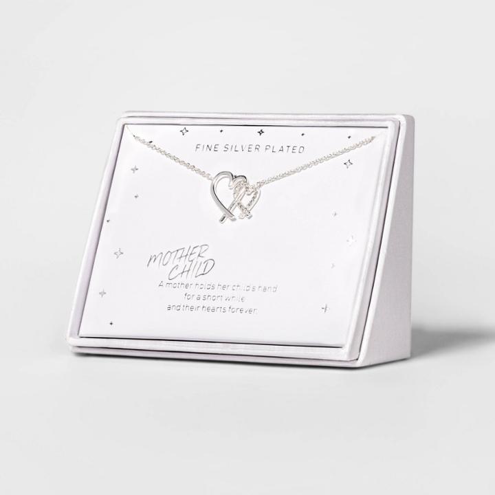 No Brand Open Double Heart Necklace - Silver, Women's,