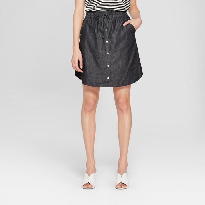 Women's Denim Mini Skirt With Tie Waist - K By Kersh Black