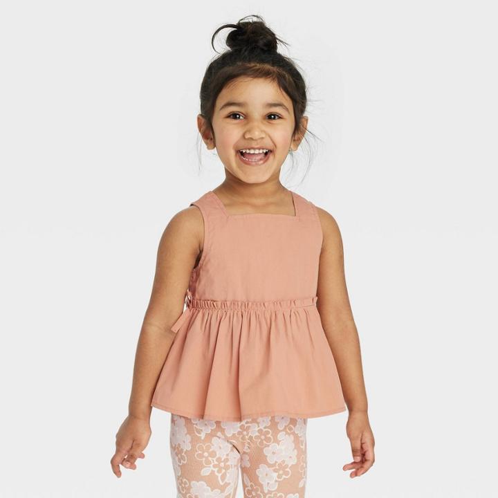 Grayson Collective Toddler Girls' Poplin Peplum Tank Top - Rust Orange