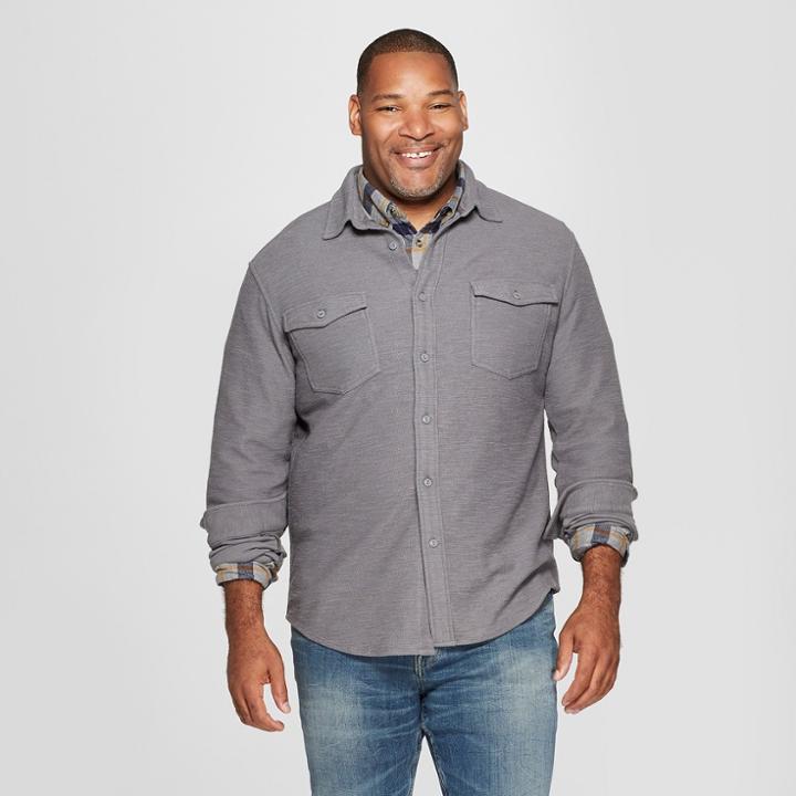 Target Men's Tall Long Sleeve Knit Utility Button-down Shirt - Goodfellow & Co Thundering Gray