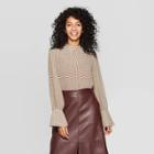 Women's Plaid Long Sleeve High Neck Blouse - A New Day Tan M, Women's, Size: