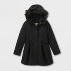 Girls' Faux Fur Hooded Trim Wool Jacket - Cat & Jack Black