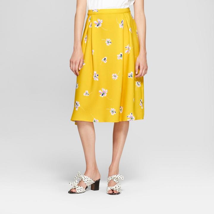 Women's Floral Print Birdcage Midi Skirt - Who What Wear Yellow 8, Yellow Floral