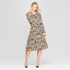 Women's Floral Print Long Convertible Sleeve Button Detailed Shirt Dress - Who What Wear Black/brown