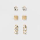 Stone, Cube, And Pave Bar Earring Set 3ct - A New Day Gold/clear, Size: Small,