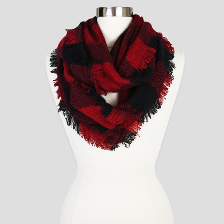 Sylvia Alexander Women's Buffalo Plaid Infinity Scarf - Maroon, Size: