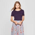 Women's Short Sleeve Fitted Crew T-shirt - A New Day Purple Heather