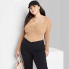 Women's Plus Size Long Sleeve Fitted Sweetheart Neck T-shirt - Wild Fable Brown