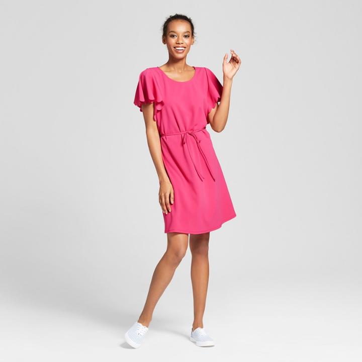 Women's Ponte Scallop Sleeve Dress - A New Day Pink