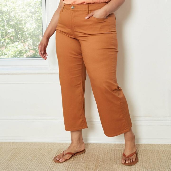 Women's Plus Size High-rise Wide Leg Ankle Length Chino Pants - Ava & Viv Orange