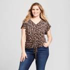 Women's Plus Size Floral Ruched Short Sleeve Top - Xhilaration Brown