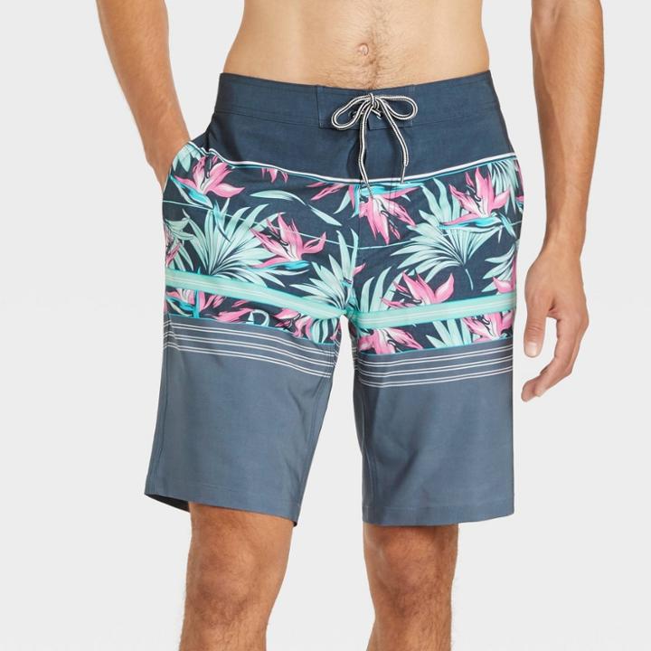 Men's 10 Floral Break Up Swim Trunks - Goodfellow & Co Blue